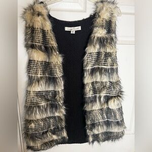 Indigo Saints Black and Cream Faux Fur Vest